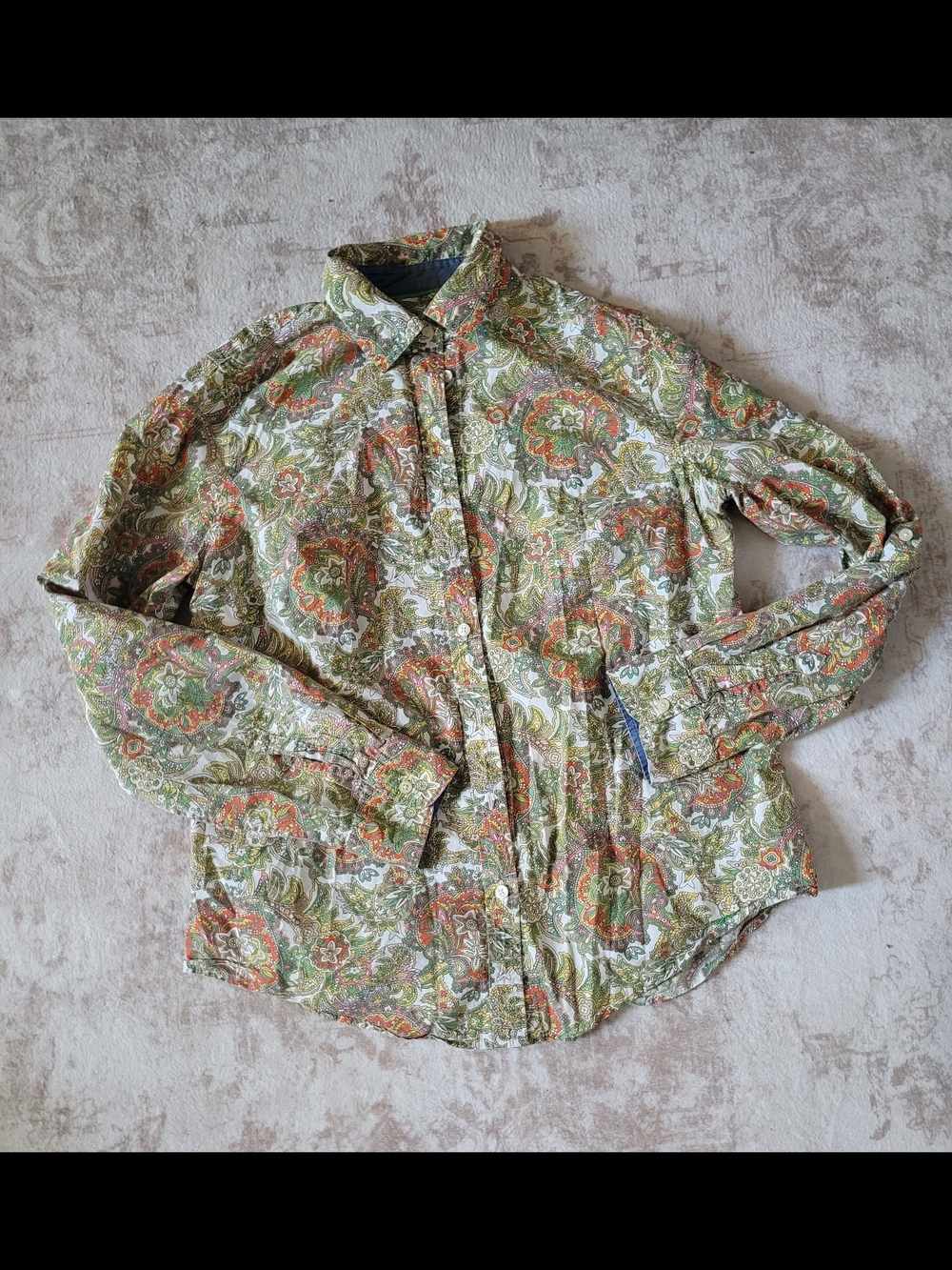 Talbots Paisley Button-Down Shirt in Green, Orange & Cream